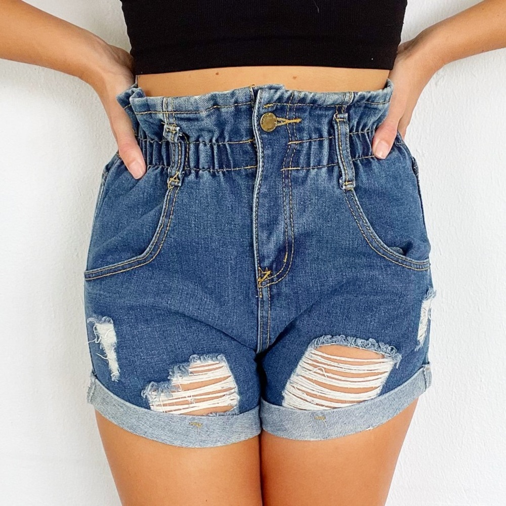 Heritage Falmer denim high waist paper bag distressed jean shorts size small